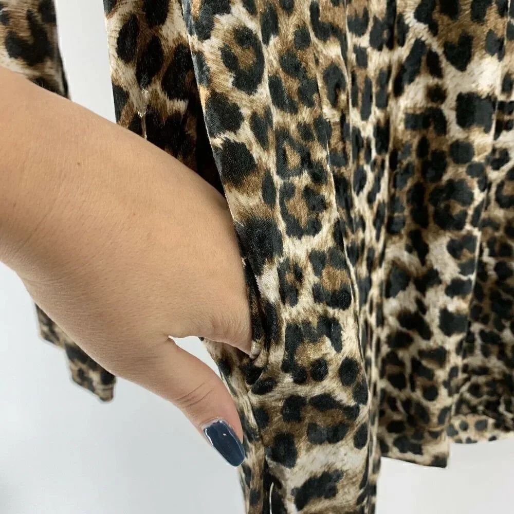 Leopard Print Velvet Long Sleeve Mini Dress Medium - Picture 4 of 8